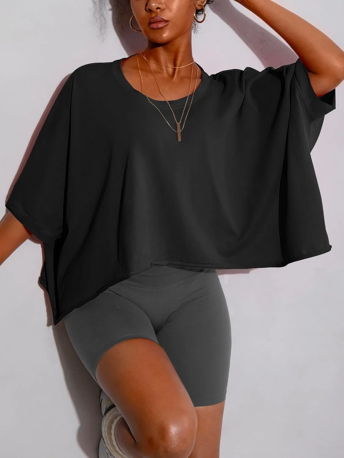 Womens Oversized T Shirts Casual Short Sleeve Summer Shirts Workout Crop Tops Loose Athletic Basic Tees