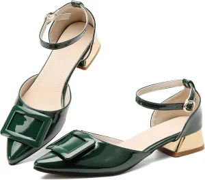 Women's Pumps Shoes Pointed Toe Low Heels Ankle Strap Closed Toe Wedding Party Dress Sandals