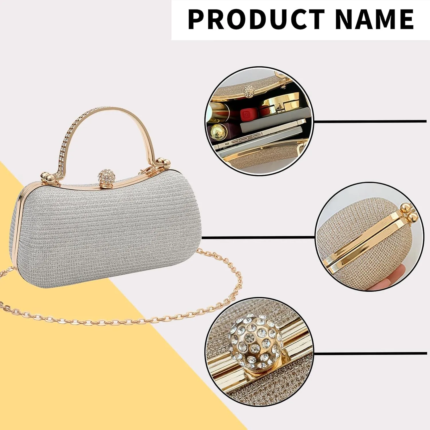 Women's Rhinestone Evening Clutch Purses Luxury Prom Chain Strap Shoulder Handbags For Wedding Bridal Prom Party