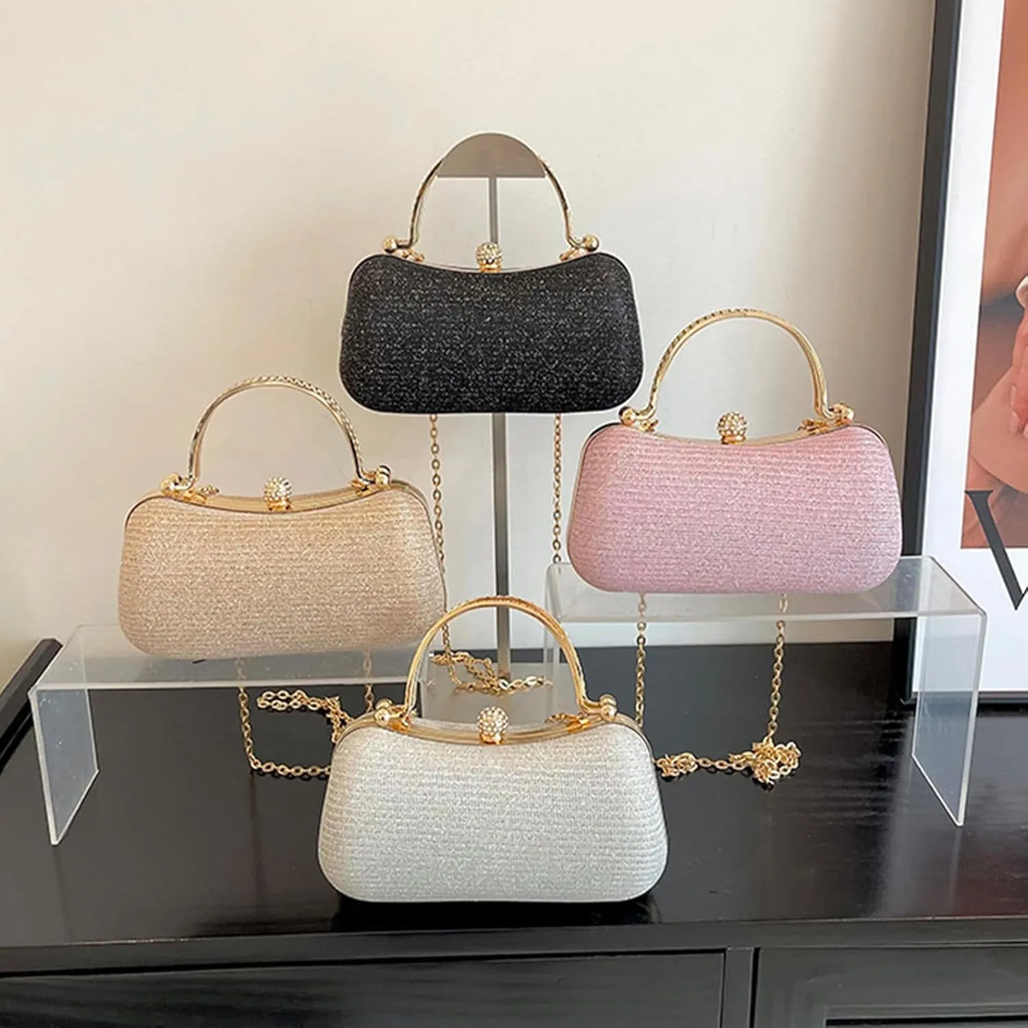 Women's Rhinestone Evening Clutch Purses Luxury Prom Chain Strap Shoulder Handbags For Wedding Bridal Prom Party