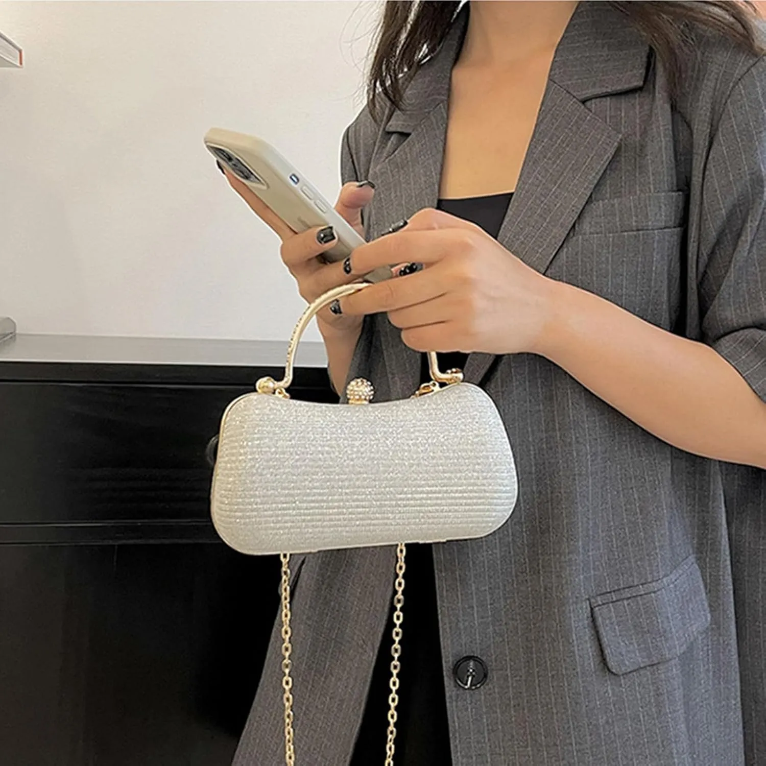 Women's Rhinestone Evening Clutch Purses Luxury Prom Chain Strap Shoulder Handbags For Wedding Bridal Prom Party