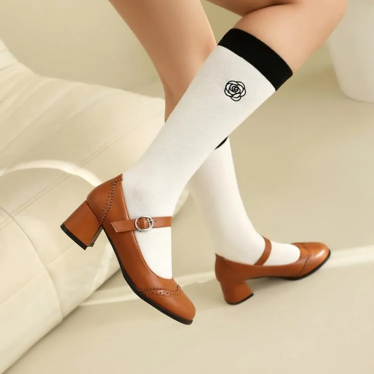 Women's Round Toe Mary Janes Block Heel Pumps