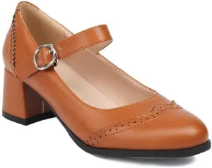 Women's Round Toe Mary Janes Block Heel Pumps