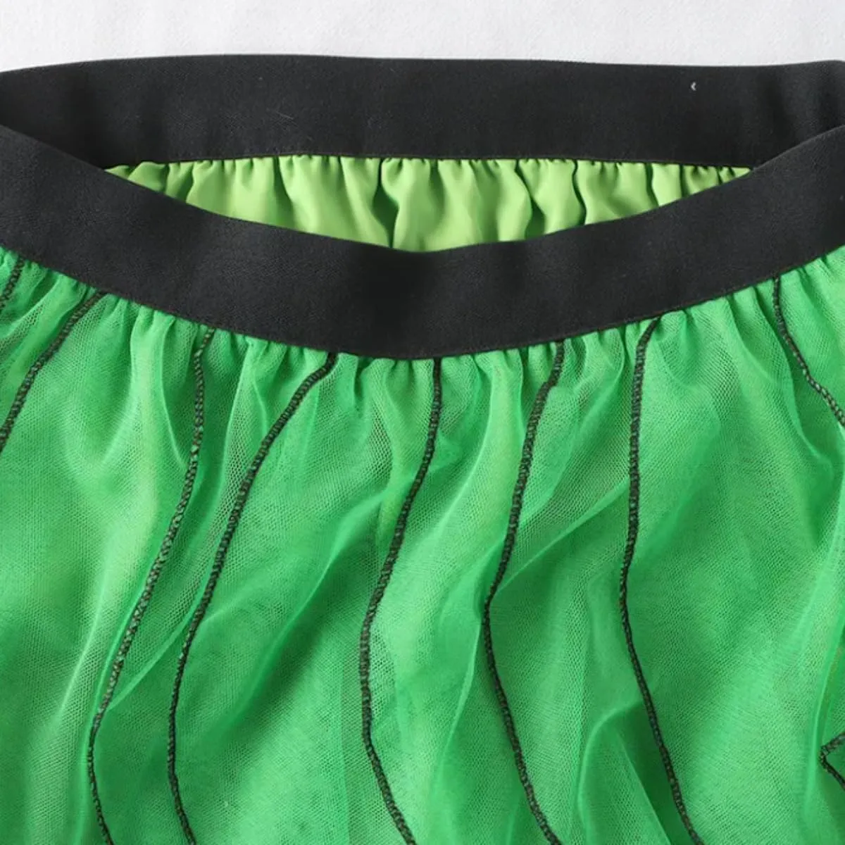 Women's Ruffled mesh Pleated midi Skirt, Elasticated high Waist Tulle Skirts