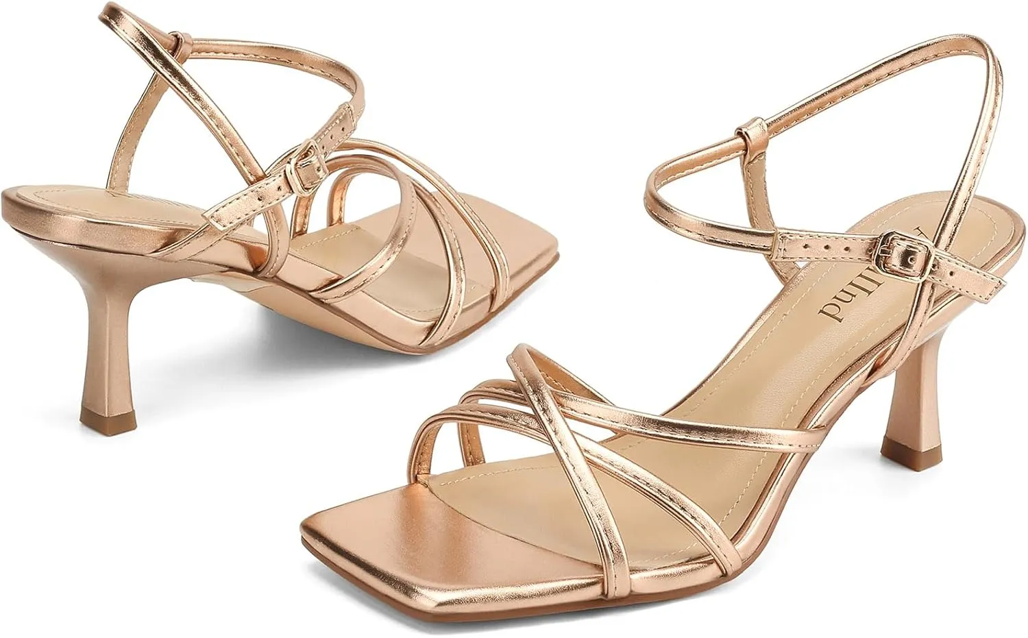 Women's Sandals Square Open Toe Kitten Heels Strappy Ankle Strap Heeled Sandals for Women Comfy Weddings Shoes
