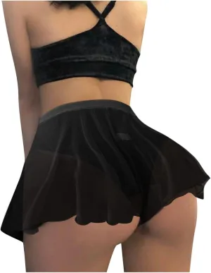 Women's Sheer Mini Dress Shorts Sexy Lingerie High Waisted Tulle Skorts Soft Comfy Breathable Casual Nightwear Shorts