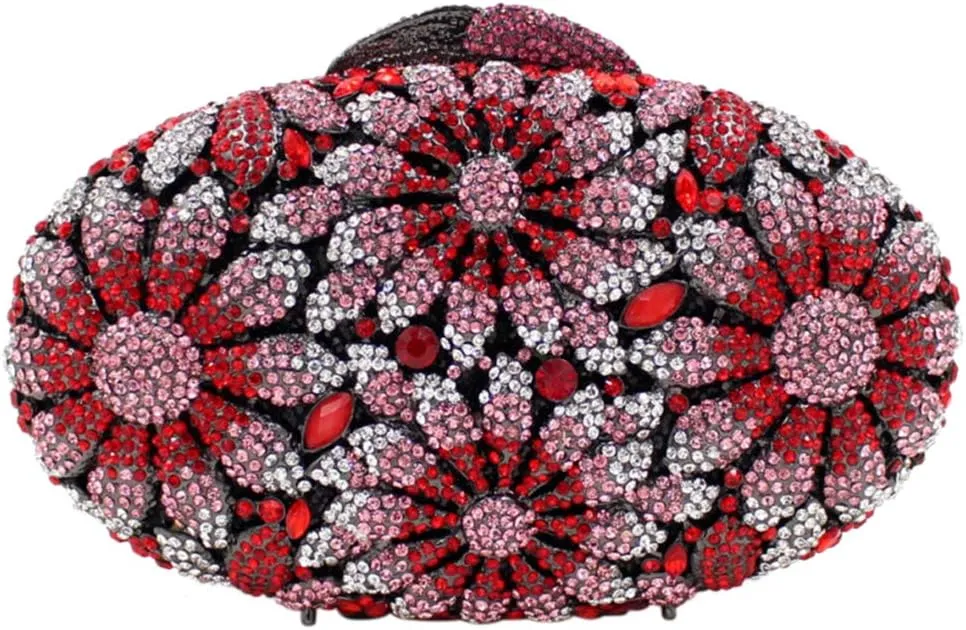 Womens Shoulder Evening-Bag Chain Bridal Clutch-Purse Crystal Luxury Handbag Flower