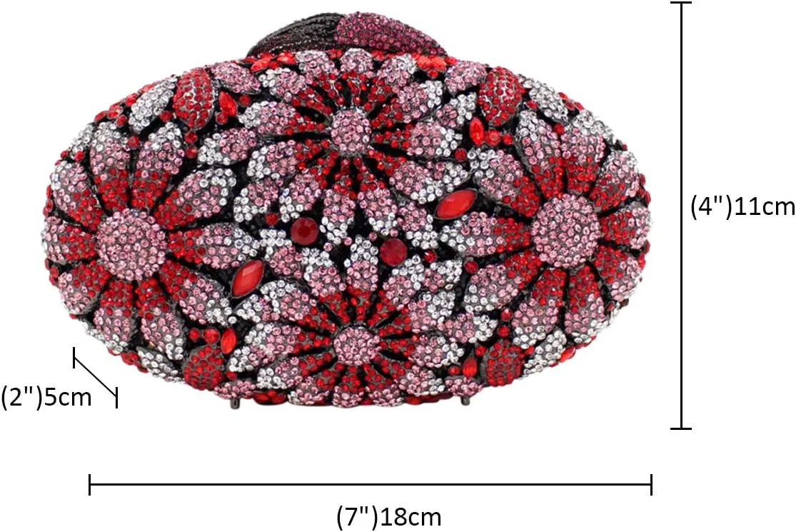 Womens Shoulder Evening-Bag Chain Bridal Clutch-Purse Crystal Luxury Handbag Flower
