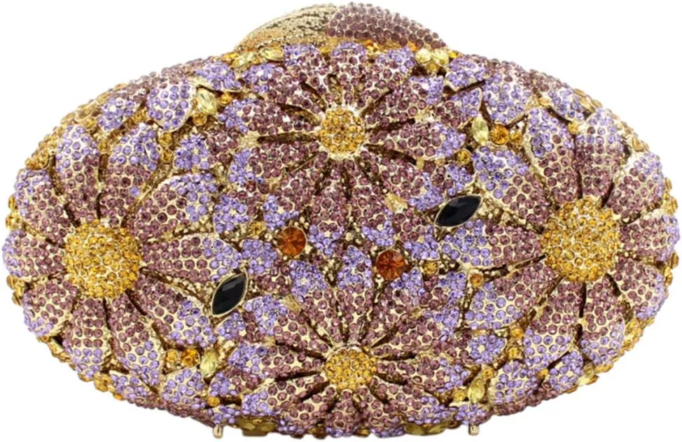 Womens Shoulder Evening-Bag Chain Bridal Clutch-Purse Crystal Luxury Handbag Flower