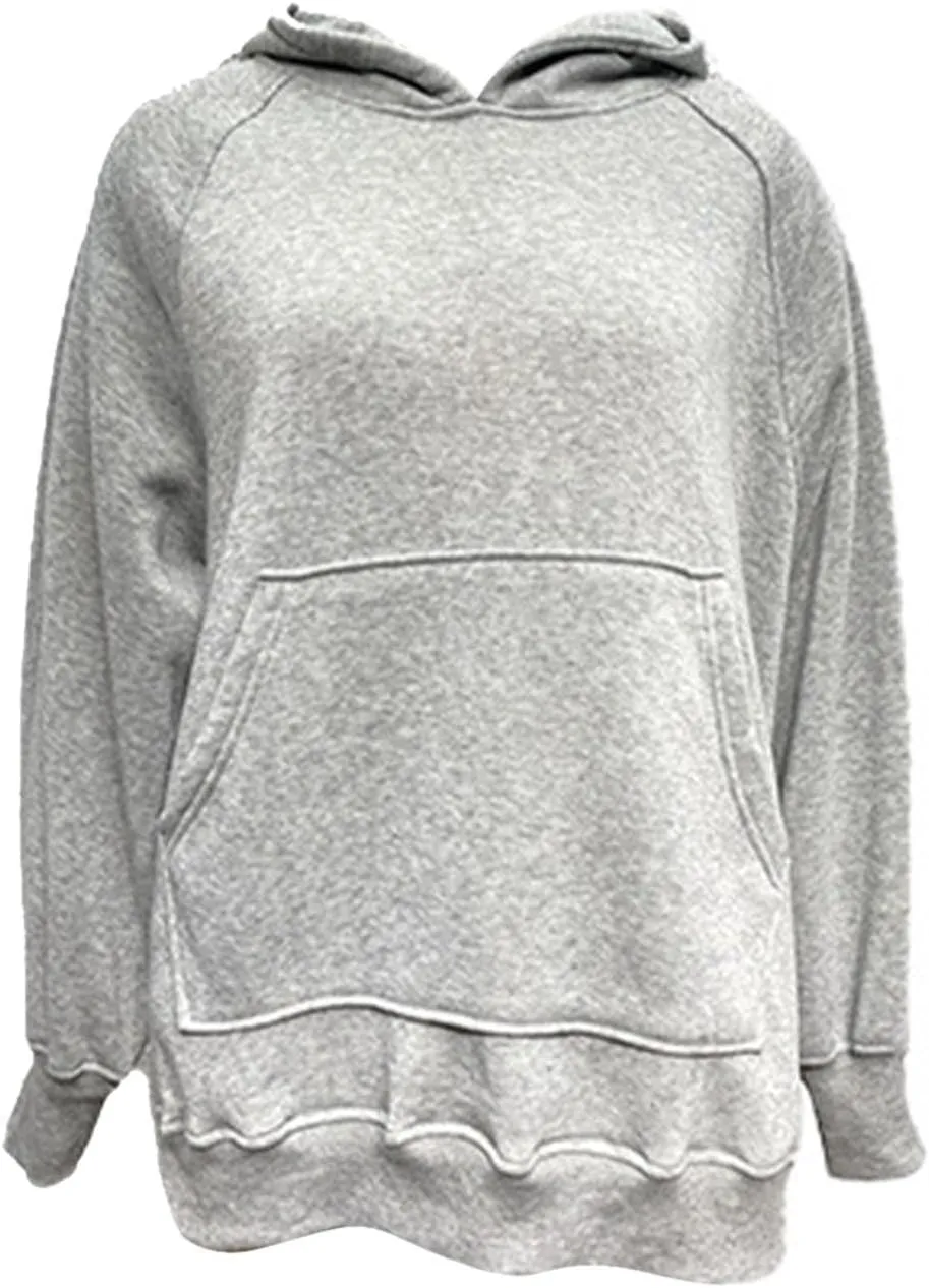 Women's Side Split Oversized Hoodies Sweatshirts Raglan Loose Fit Casual Solid Long Sleeve Pullover Tops with Kangroo Pocket