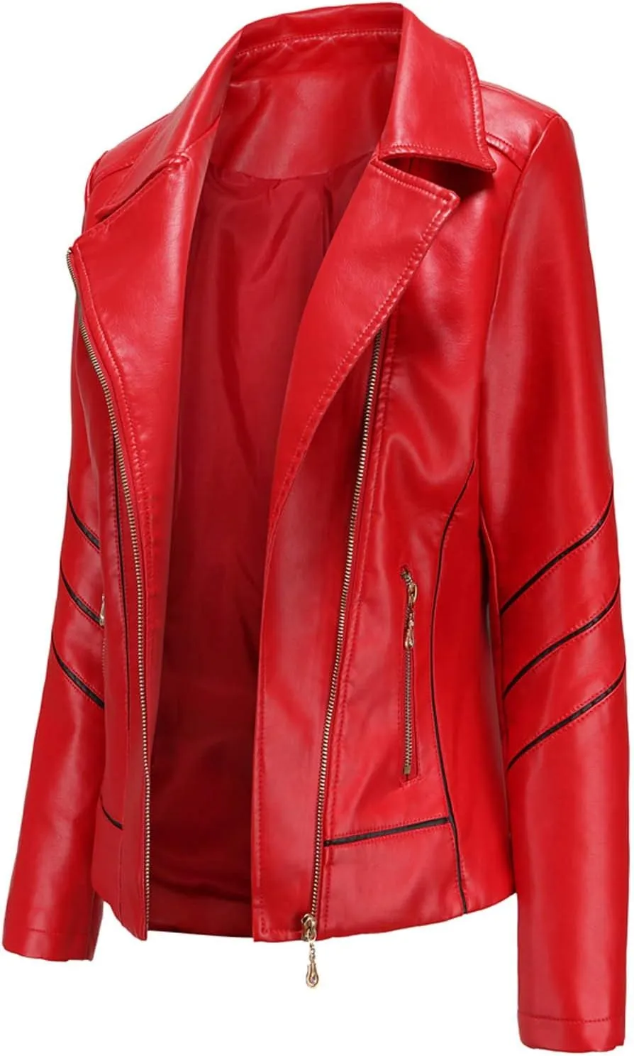 Women's Slim Leather Stand-Up Collar Zipper Stitching Solid Color Jacket Lightweight Casual Jacket Women
