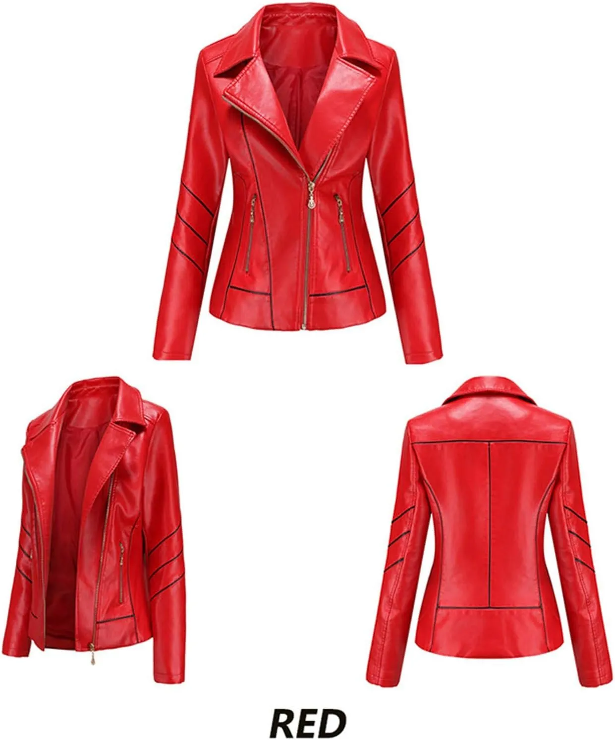 Women's Slim Leather Stand-Up Collar Zipper Stitching Solid Color Jacket Lightweight Casual Jacket Women