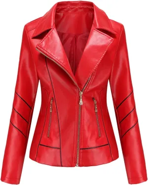 Women's Slim Leather Stand-Up Collar Zipper Stitching Solid Color Jacket Lightweight Casual Jacket Women