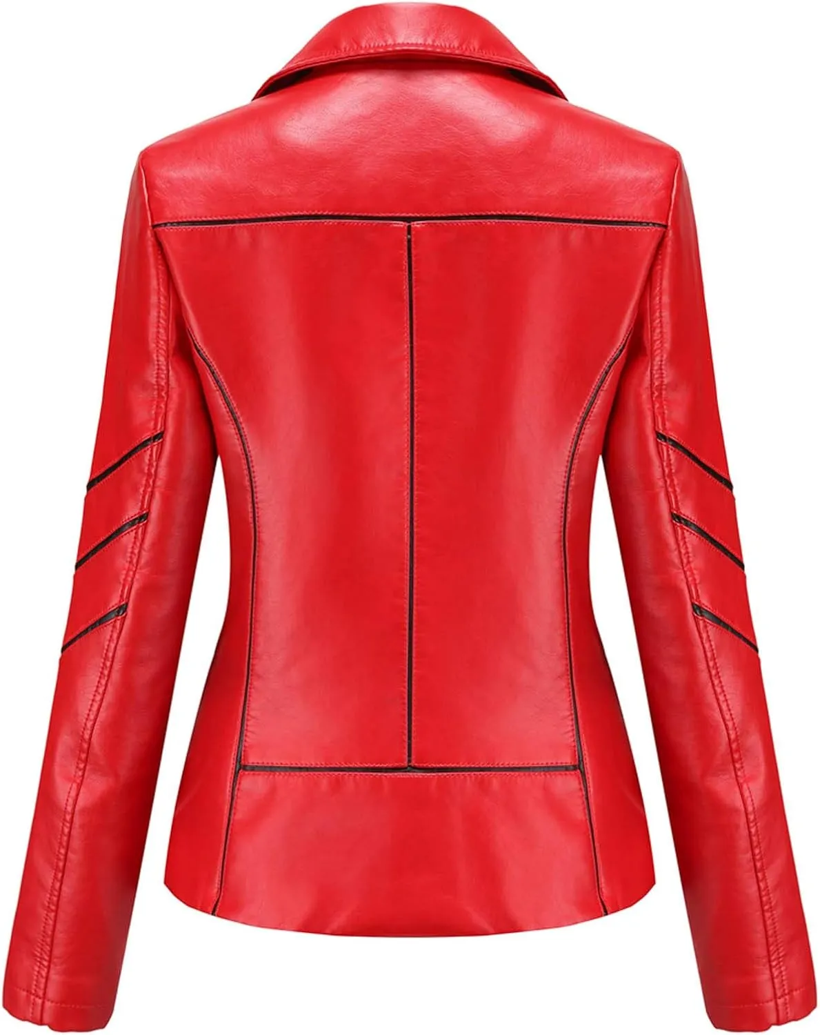 Women's Slim Leather Stand-Up Collar Zipper Stitching Solid Color Jacket Lightweight Casual Jacket Women