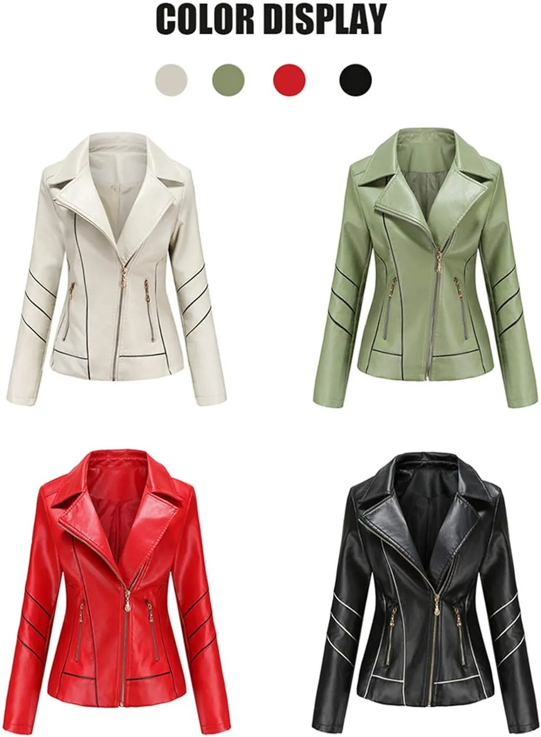 Women's Slim Leather Stand-Up Collar Zipper Stitching Solid Color Jacket Lightweight Casual Jacket Women