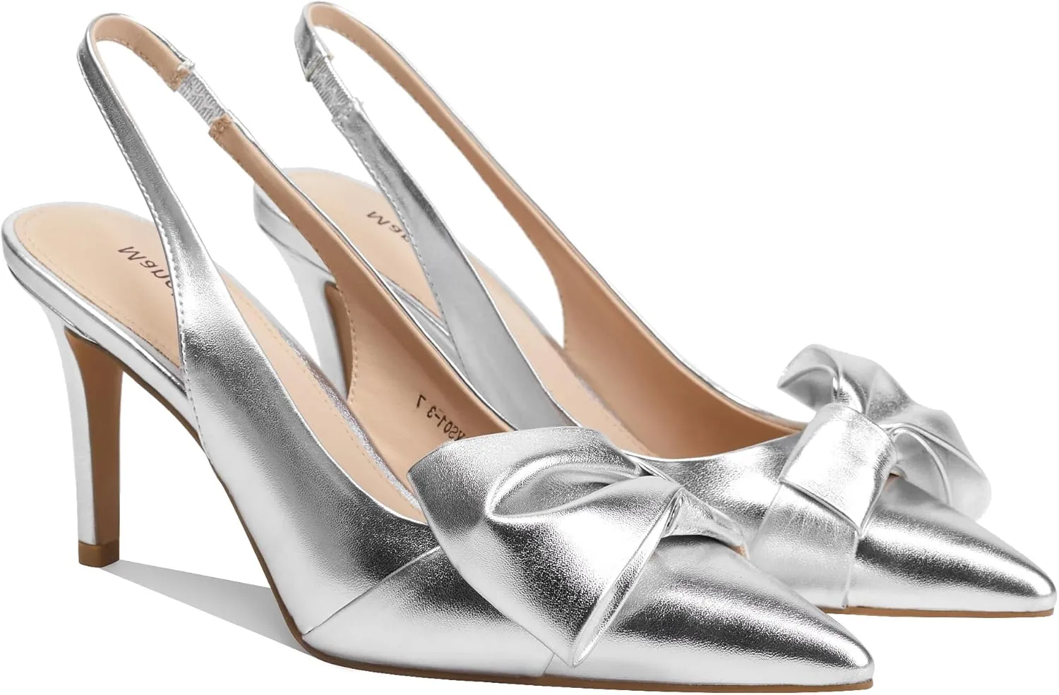 Women's Slingback Heels with Bow Leather Pointed Toe Pumps with Elasticated Strap 3.3" High Heels Evening Comfy Dress Shoes