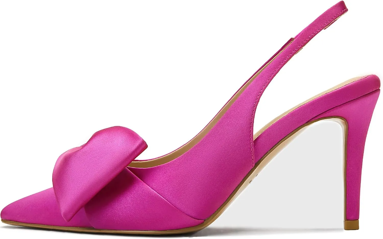 Women's Slingback Heels with Bow Leather Pointed Toe Pumps with Elasticated Strap 3.3" High Heels Evening Comfy Dress Shoes