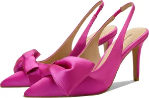 Women's Slingback Heels with Bow Leather Pointed Toe Pumps with Elasticated Strap 3.3" High Heels Evening Comfy Dress Shoes