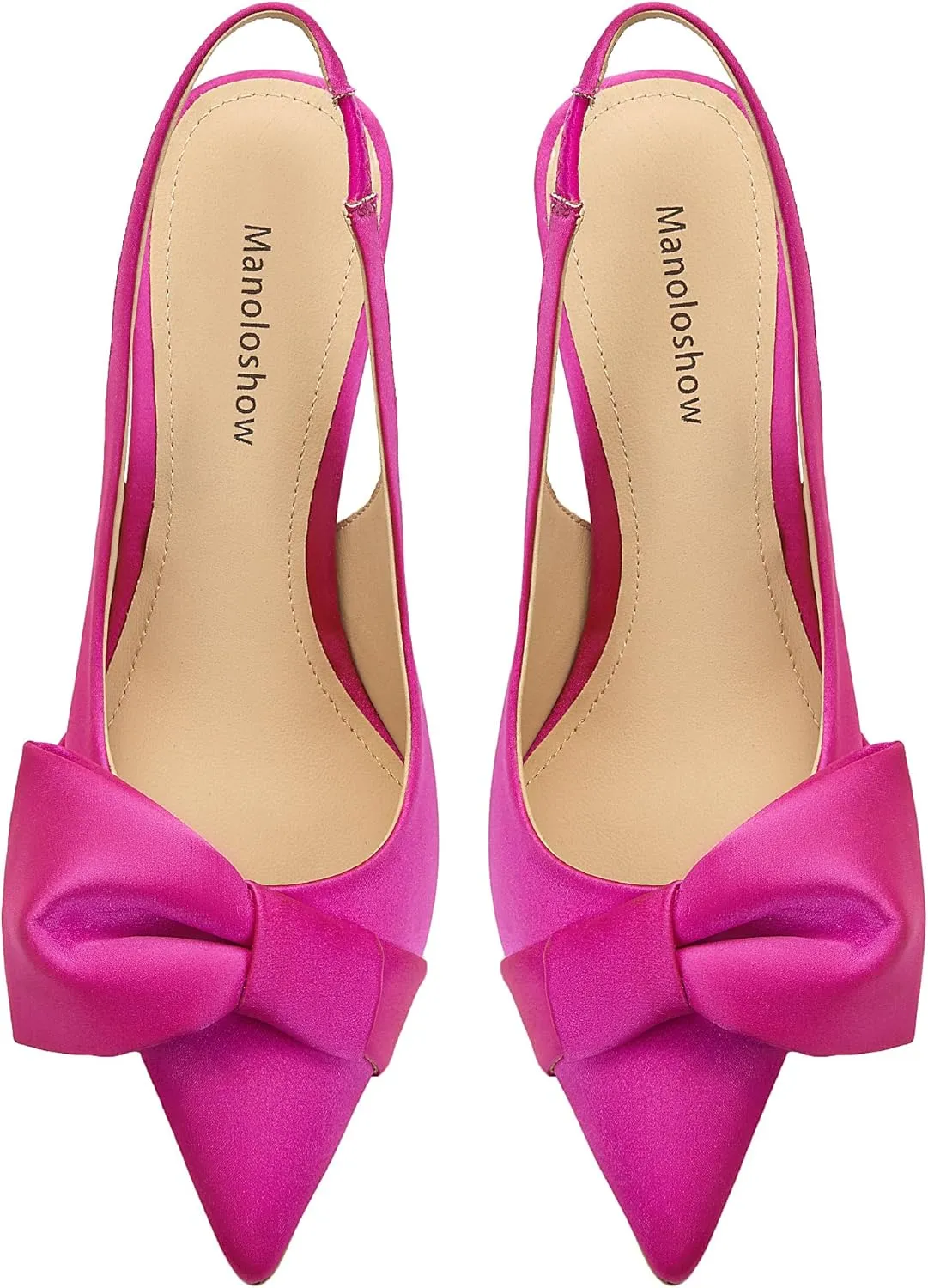 Women's Slingback Heels with Bow Leather Pointed Toe Pumps with Elasticated Strap 3.3" High Heels Evening Comfy Dress Shoes