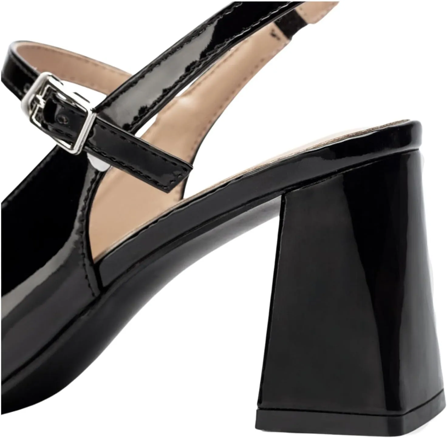 Womens Slingback Pumps with Ankle Strap, Block Chunky Heel Shoes Pointed Toe with Adjustable Buckle Strappy Heels Wedding Party Dress Shoes Work Pumps