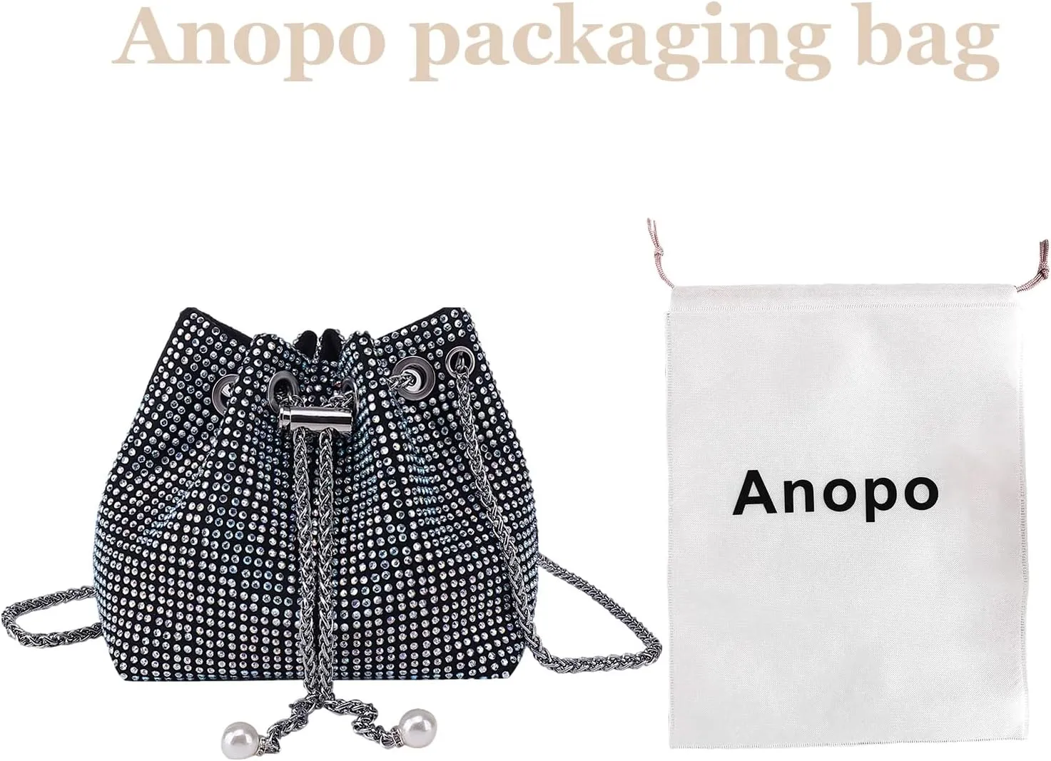 Women's Sparkly Rhinestone Purse - Glitter Handbag Evening Drawstring Bucket Crossbody Bag for Wedding Party Prom