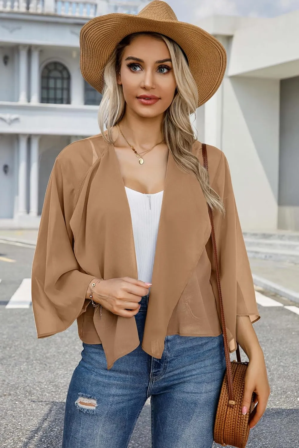 Womens Summer Tops Short Shrugs Kimono Cardigans Casual Chiffon Bolero Jackets