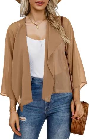 Womens Summer Tops Short Shrugs Kimono Cardigans Casual Chiffon Bolero Jackets
