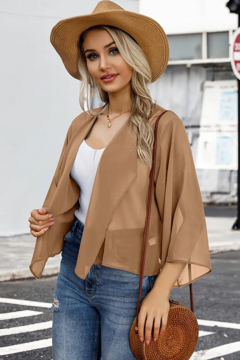 Womens Summer Tops Short Shrugs Kimono Cardigans Casual Chiffon Bolero Jackets