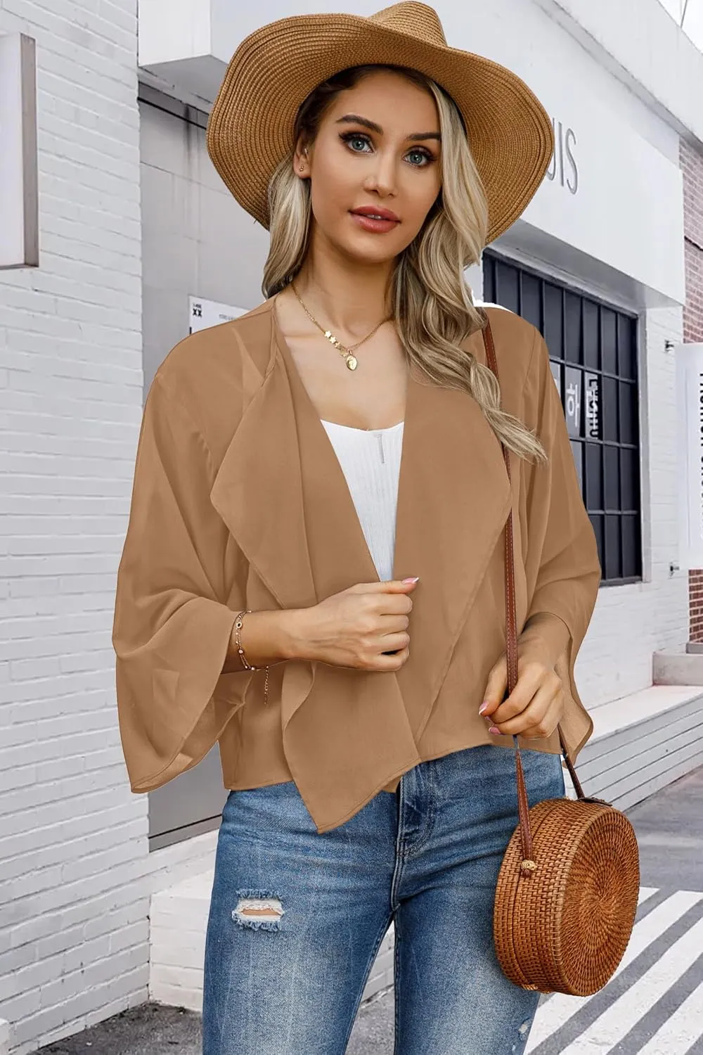 Womens Summer Tops Short Shrugs Kimono Cardigans Casual Chiffon Bolero Jackets