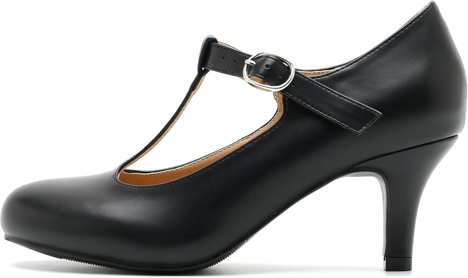 Women's T Strap Mary Jane Kitten Heel Pumps Round Toe Dress Office Work Shoes