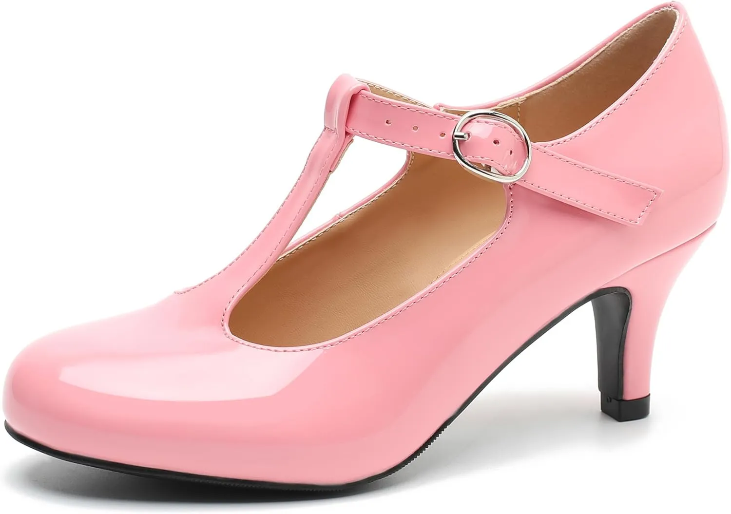 Women's T Strap Mary Jane Kitten Heel Pumps Round Toe Dress Office Work Shoes