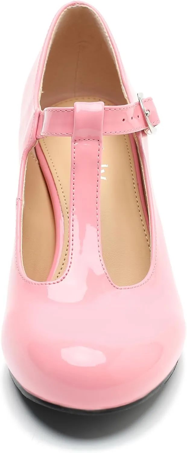Women's T Strap Mary Jane Kitten Heel Pumps Round Toe Dress Office Work Shoes