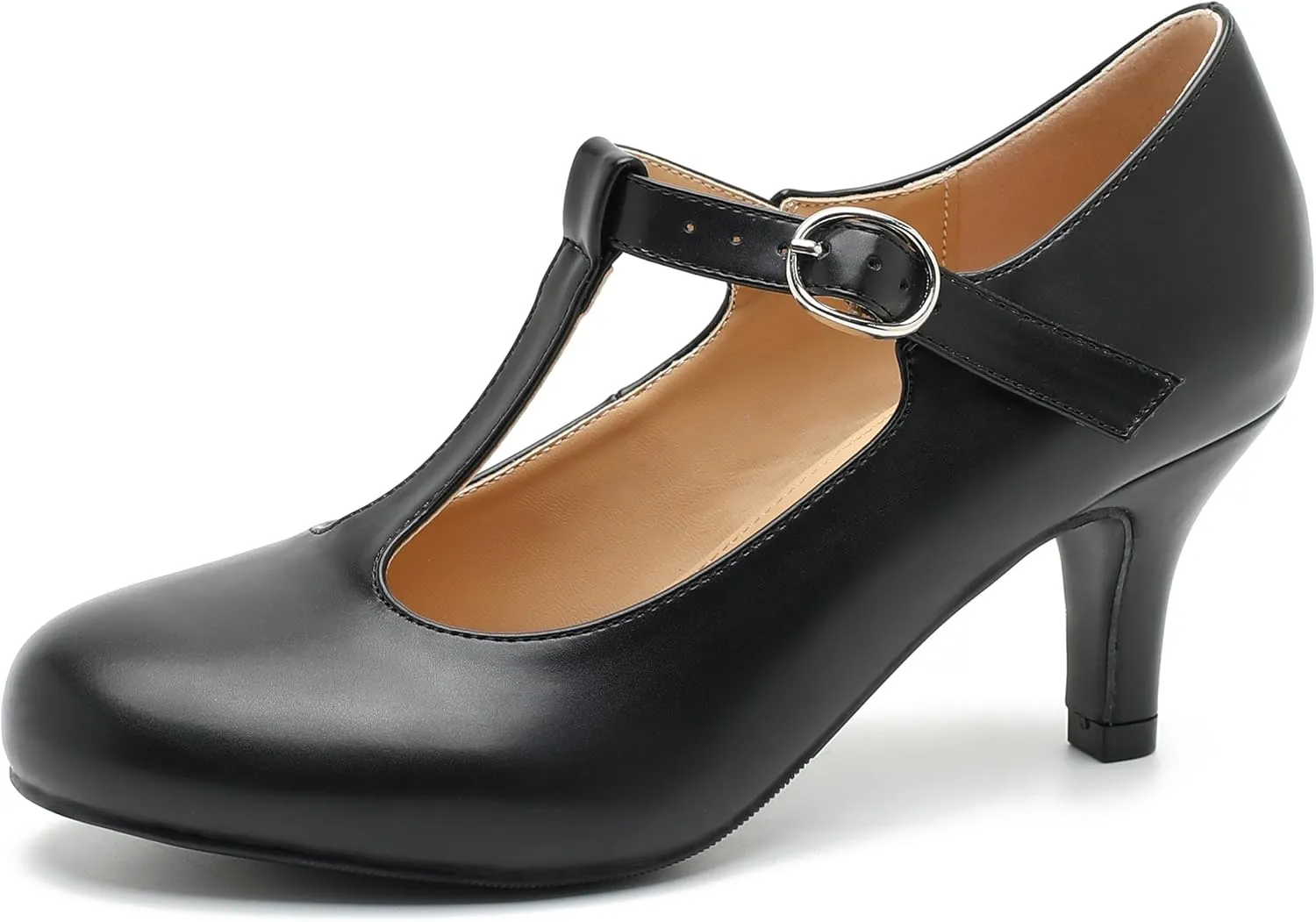 Women's T Strap Mary Jane Kitten Heel Pumps Round Toe Dress Office Work Shoes