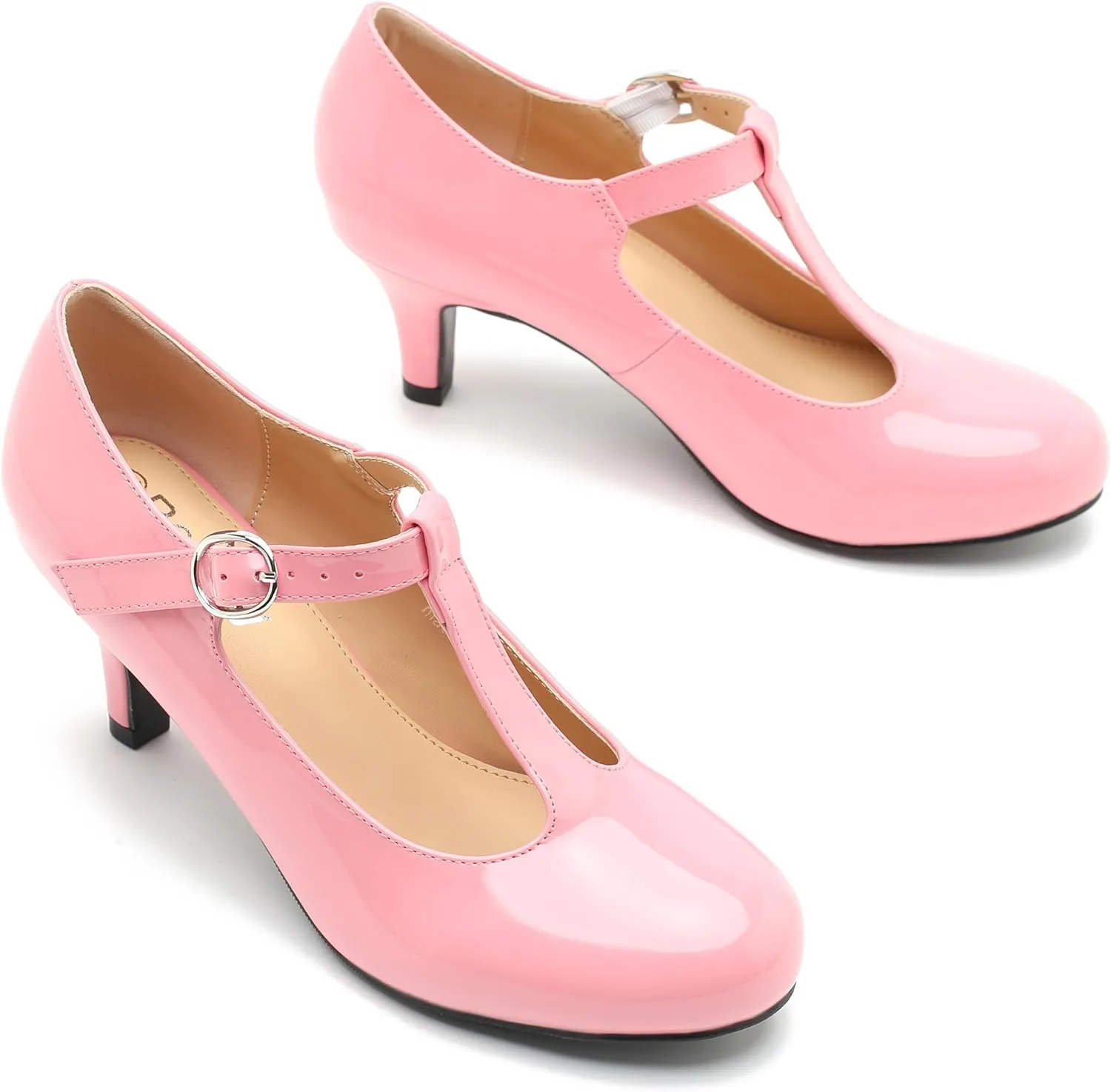 Women's T Strap Mary Jane Kitten Heel Pumps Round Toe Dress Office Work Shoes