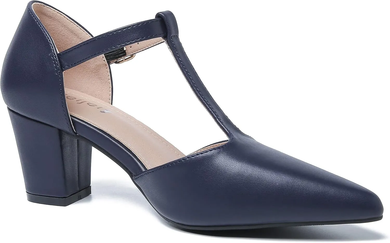 Womens T Strap Mary Jane Shoes Chunky Block Heel Pointed Toe Ankle Strap Buckle Dress Pumps