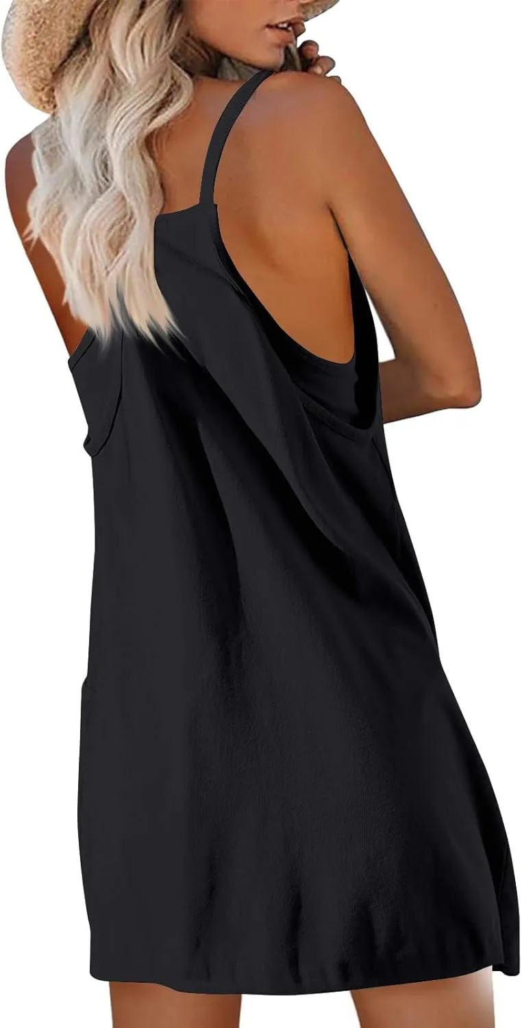 Womens Tennis Romper Dress Sleeveless Athletic Workout Dress with Built in Shorts Cute Mini Golf Dresses with Pockets