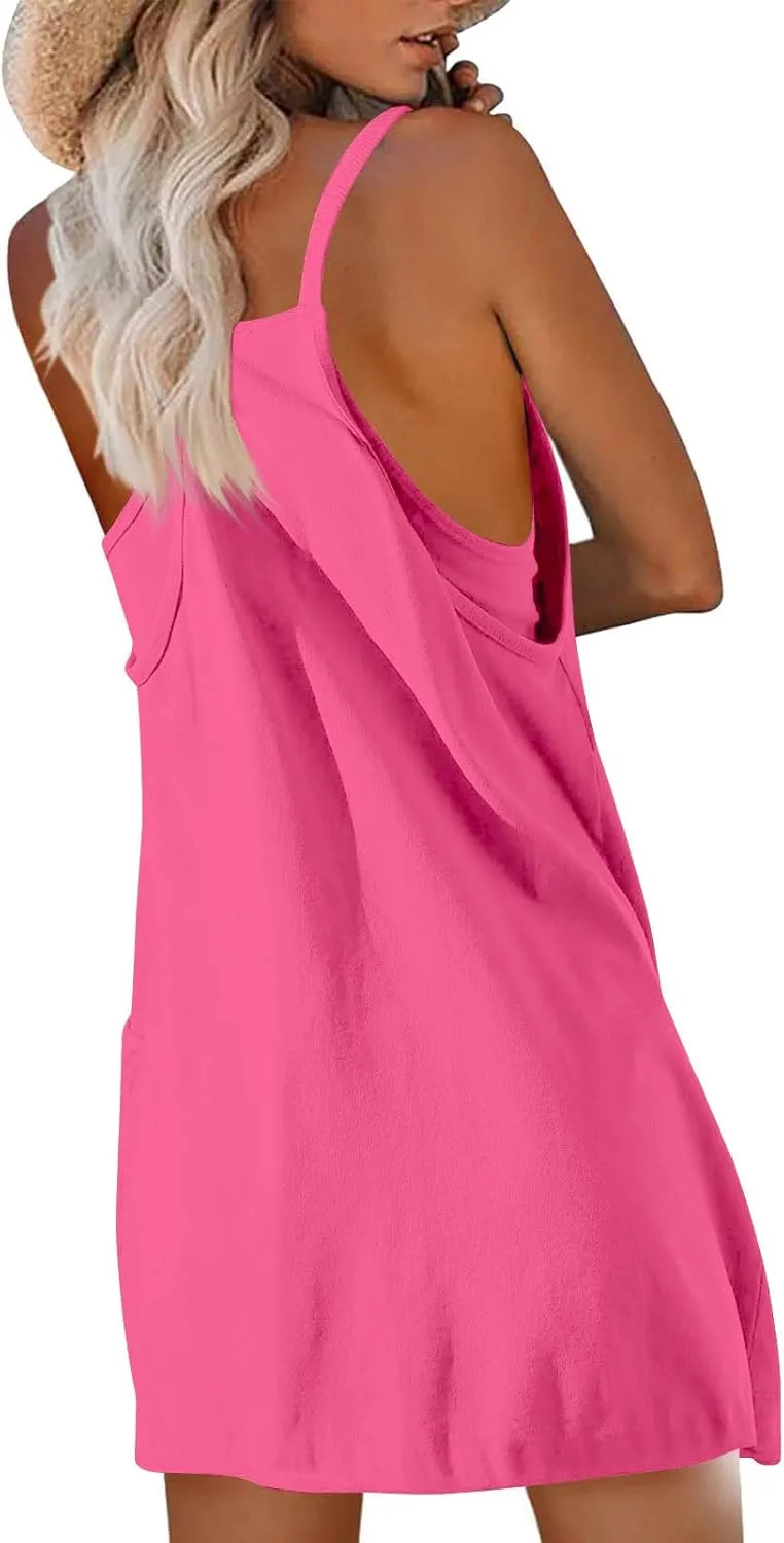Womens Tennis Romper Dress Sleeveless Athletic Workout Dress with Built in Shorts Cute Mini Golf Dresses with Pockets