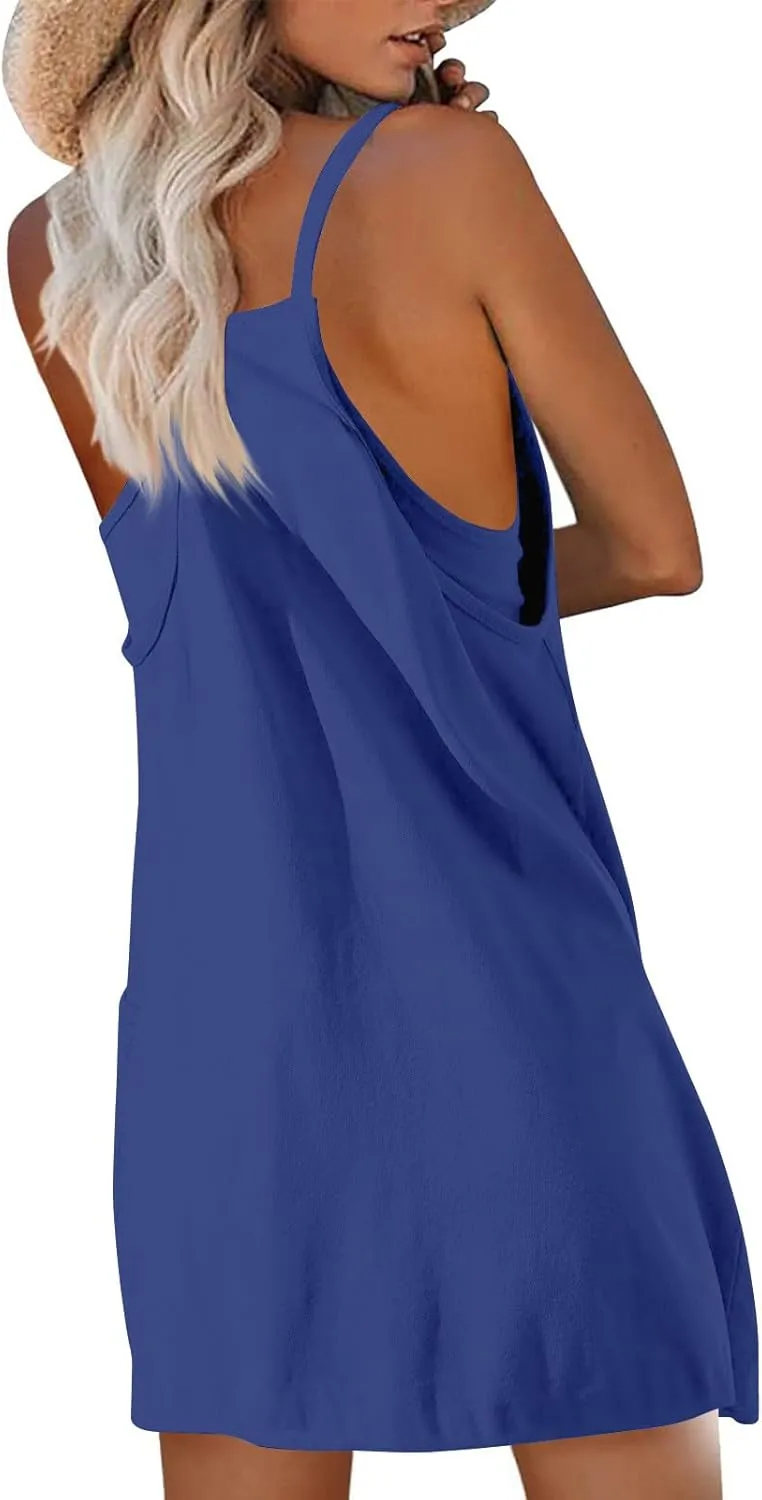 Womens Tennis Romper Dress Sleeveless Athletic Workout Dress with Built in Shorts Cute Mini Golf Dresses with Pockets