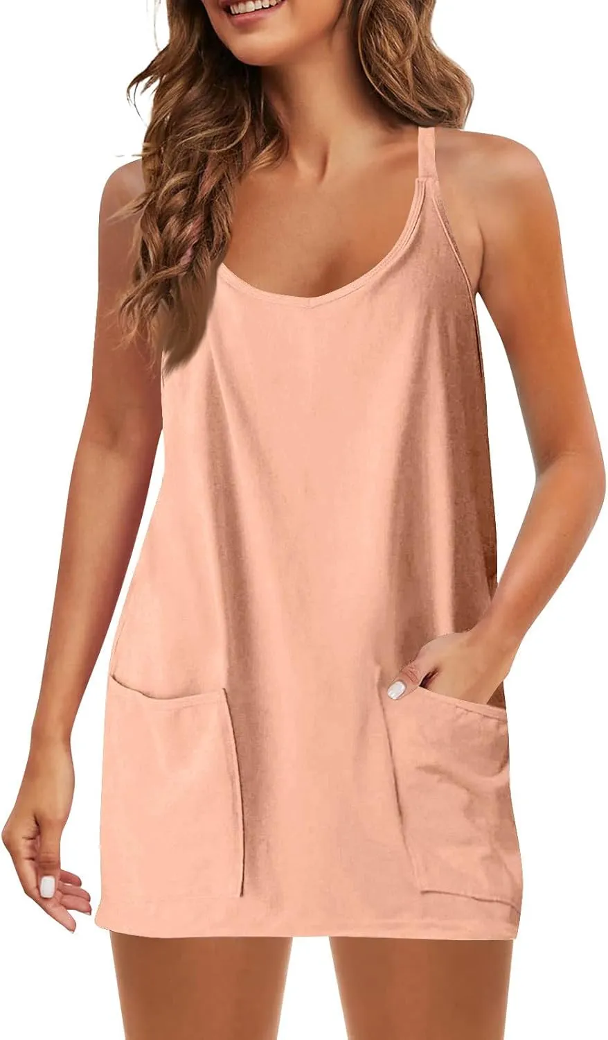 Womens Tennis Romper Dress Sleeveless Athletic Workout Dress with Built in Shorts Cute Mini Golf Dresses with Pockets