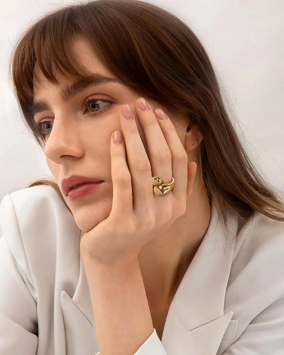 WOWORAMA Chunky Teardrop Rings for Women Silver Gold Bypass Dome Rings Thick Statement Open Adjustable Rings Simple Waterdrop Stackable Band Rings