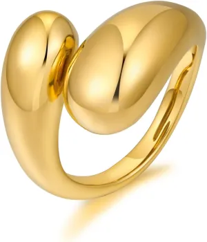 WOWORAMA Chunky Teardrop Rings for Women Silver Gold Bypass Dome Rings Thick Statement Open Adjustable Rings Simple Waterdrop Stackable Band Rings