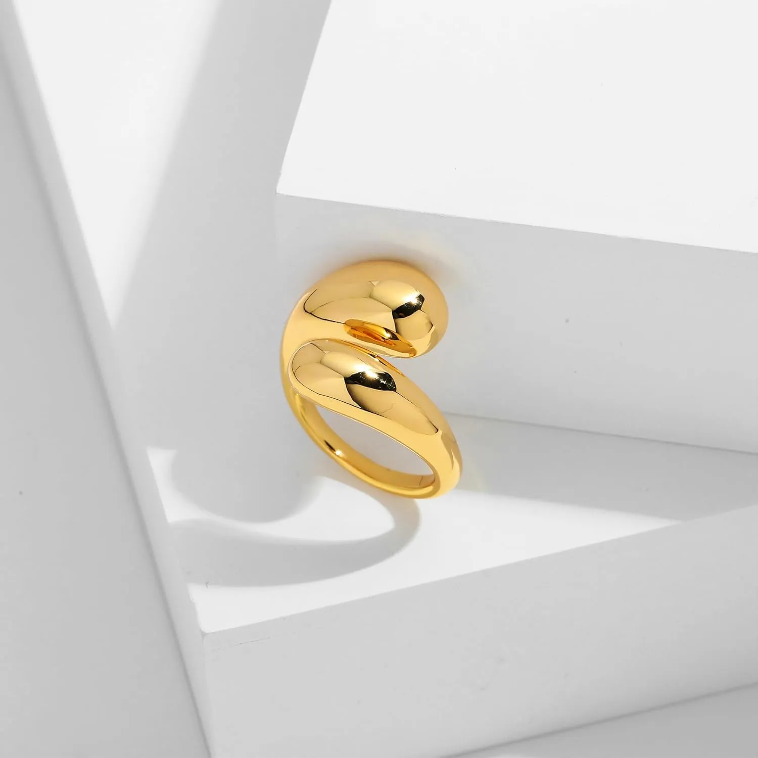 WOWORAMA Chunky Teardrop Rings for Women Silver Gold Bypass Dome Rings Thick Statement Open Adjustable Rings Simple Waterdrop Stackable Band Rings