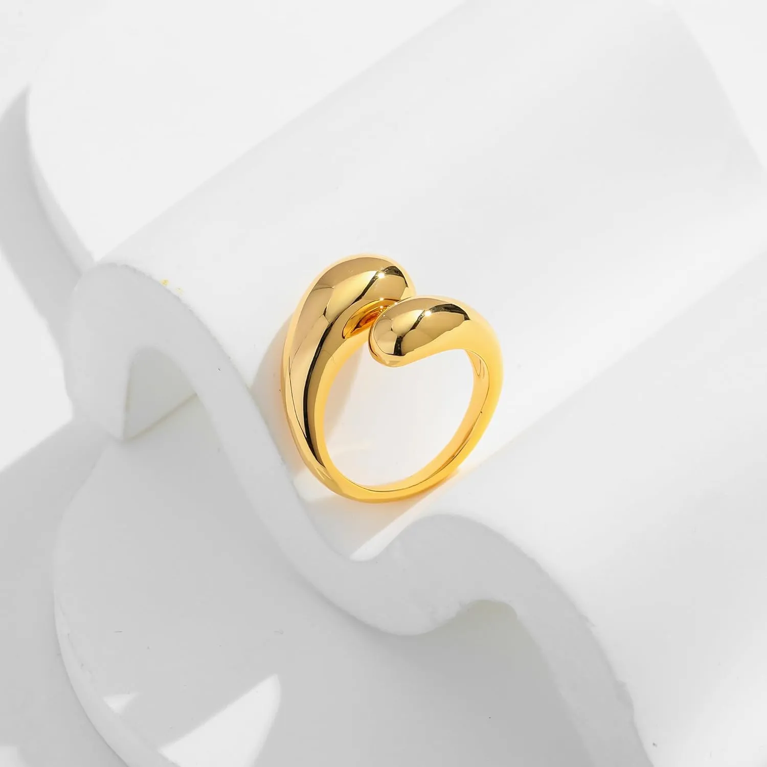 WOWORAMA Chunky Teardrop Rings for Women Silver Gold Bypass Dome Rings Thick Statement Open Adjustable Rings Simple Waterdrop Stackable Band Rings