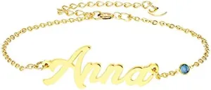 YDD Personalized Name Bracelet custom Bracelets Simulated Birthstone bracelets 10K 14K 18K gold bracelets for women Name Bracelets Friendship Bracelet Birthday Gift Graduation Day gift