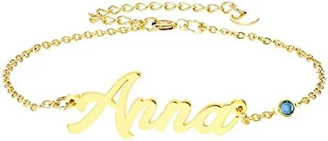 YDD Personalized Name Bracelet custom Bracelets Simulated Birthstone bracelets 10K 14K 18K gold bracelets for women Name Bracelets Friendship Bracelet Birthday Gift Graduation Day gift