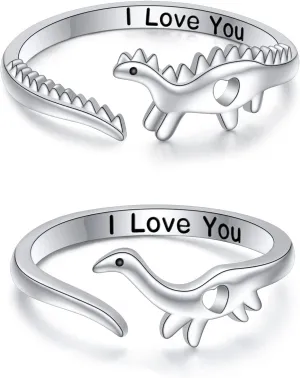 Yearace Sterling Silver Couples Rings - Matching Heart Promise Rings for Him & Her