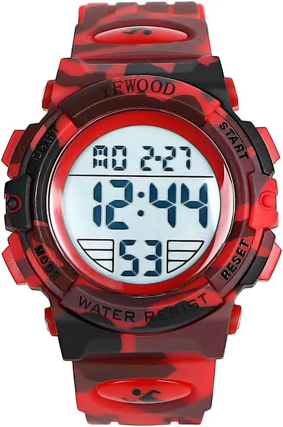 YFWOOD Kids Digital Watch Waterproof Outdoor Watches Children Casual Electronic Analog Quartz Wrist Watches with Silicone Band Luminous Alarm Stopwatch for Boys