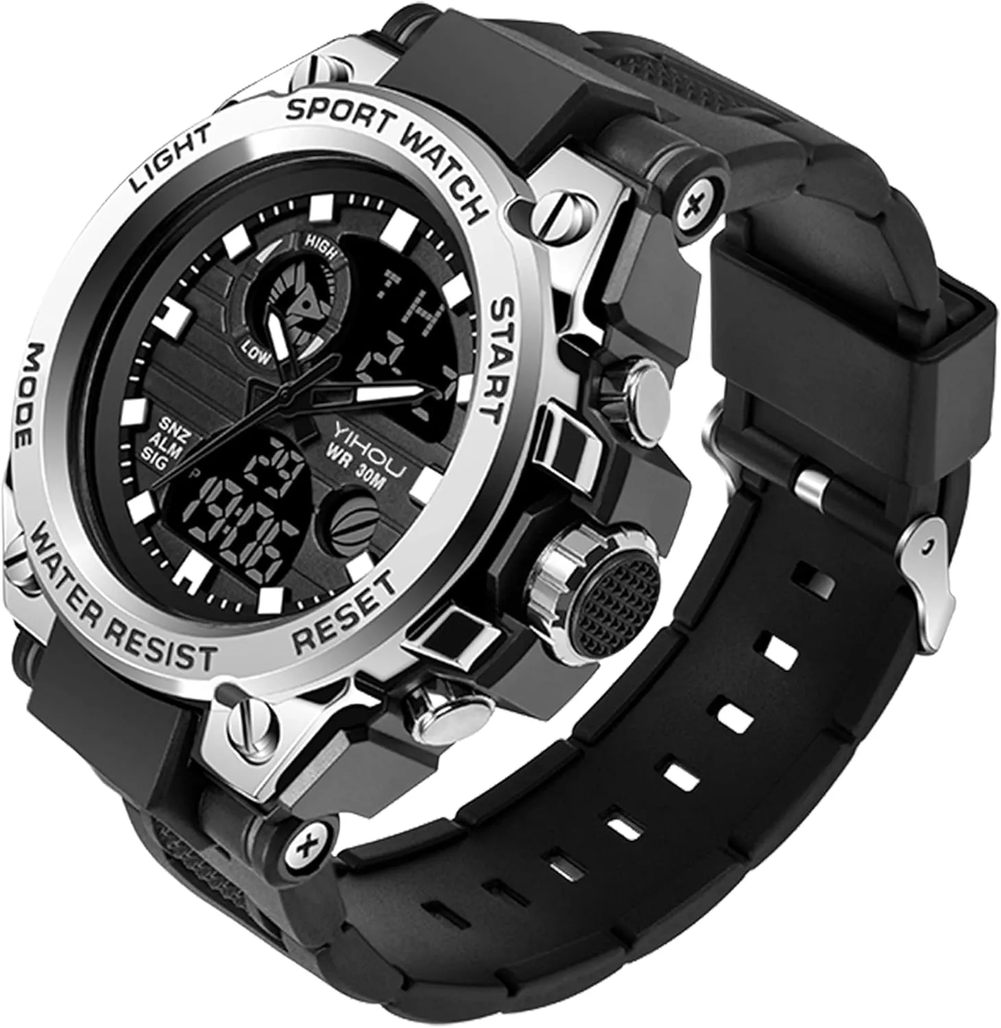 Yihou Men's Military Watch Outdoor Sports Electronic Watch Tactical Army Wristwatch LED Stopwatch Waterproof Digital Analog Watches