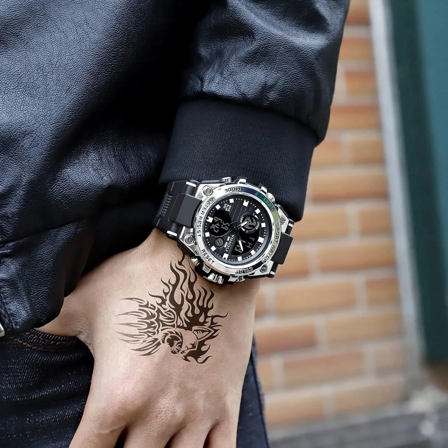 Yihou Men's Military Watch Outdoor Sports Electronic Watch Tactical Army Wristwatch LED Stopwatch Waterproof Digital Analog Watches