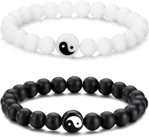 Yin Yang Beaded Bracelets for Men and Women 8mm Bead Stretch Bracelets Black and White Bracelets